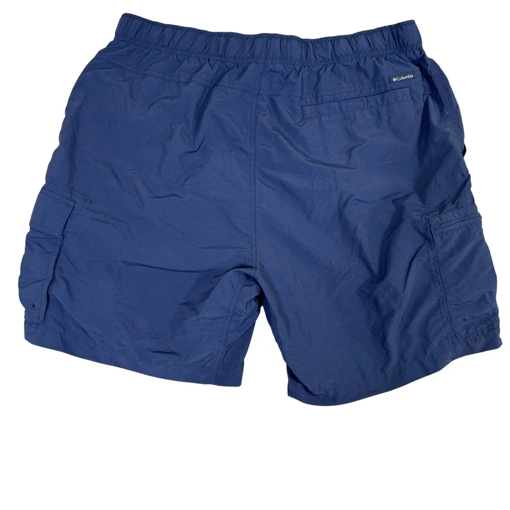 Columbia Mens Navy Blue Nylon Cargo Shorts Elastic Waist Belted XXL